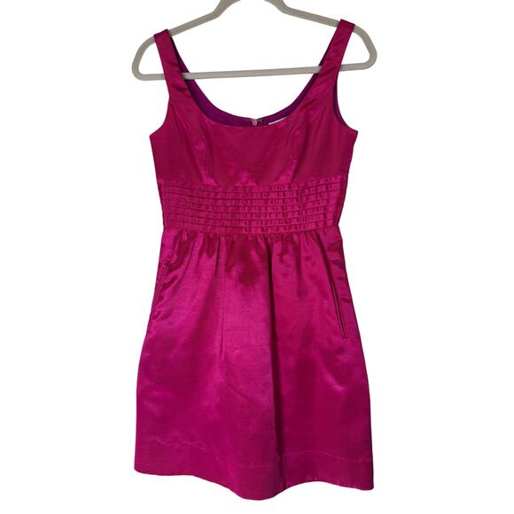 Shoshanna Hot Pink Sleeveless Flare Mini Dress Scoop Neck Zipper Dress Size 0 - Picture 1 of 9